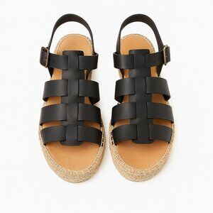 Barbour Paloma Fisherman Espadrille Sandals Black Leather Size 38 / 8 NEW